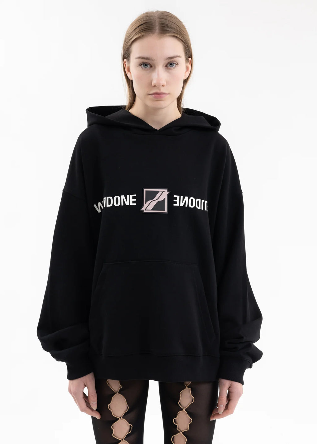WE11DONE Black "WE11DONE" Patched Mirror Logo Hoodie