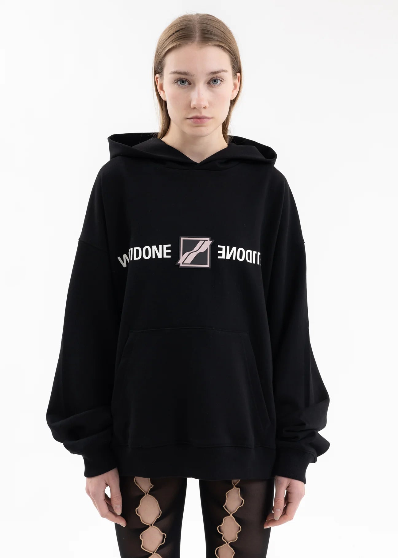 WE11DONE Black "WE11DONE" Patched Mirror Logo Hoodie