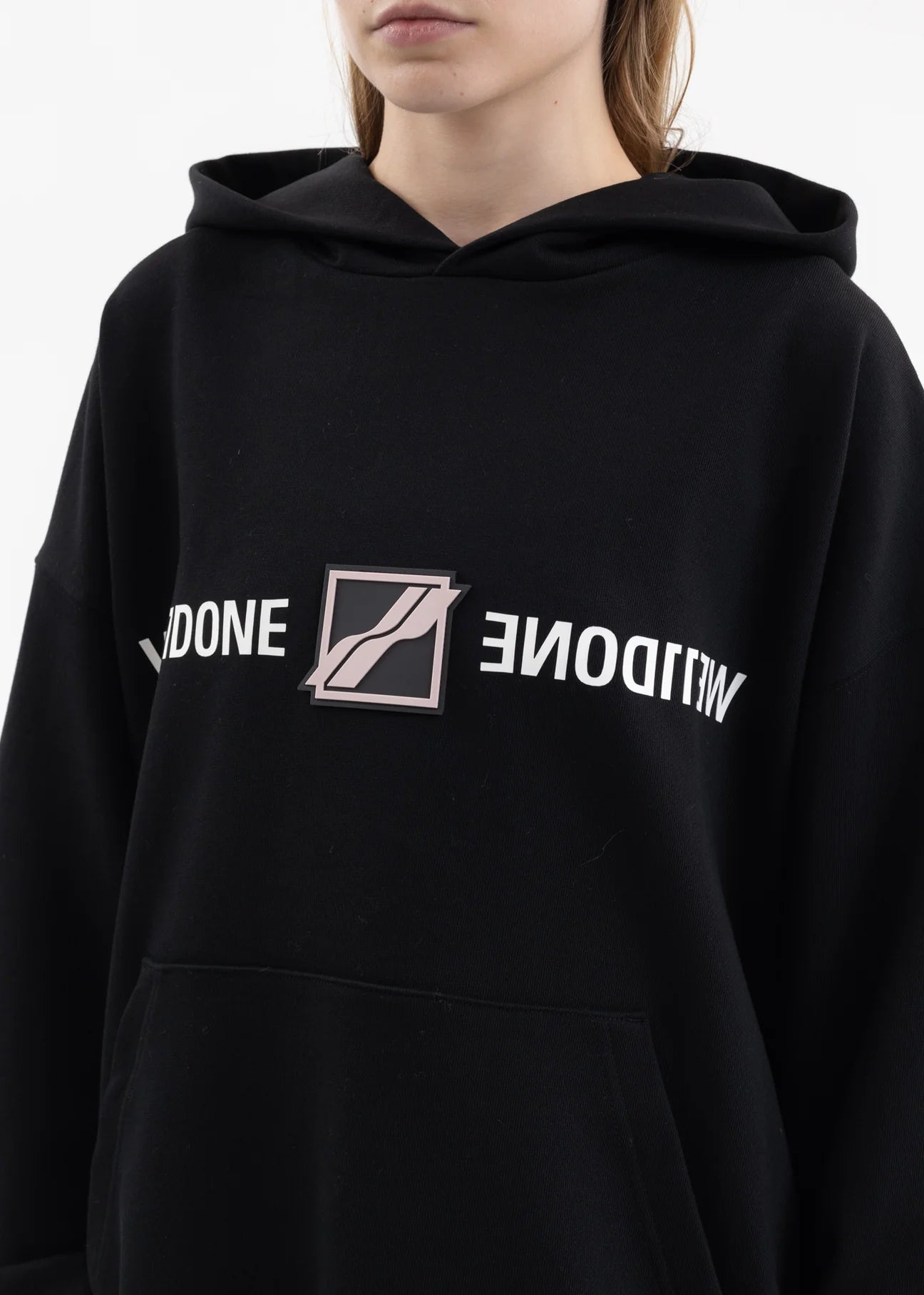 WE11DONE Black "WE11DONE" Patched Mirror Logo Hoodie