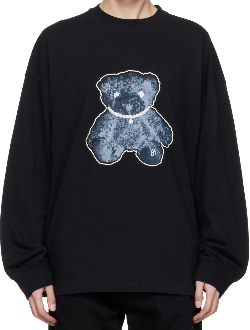 We11done 3M Black Pearl Necklace Teddy Long Sleeve T-shirt
