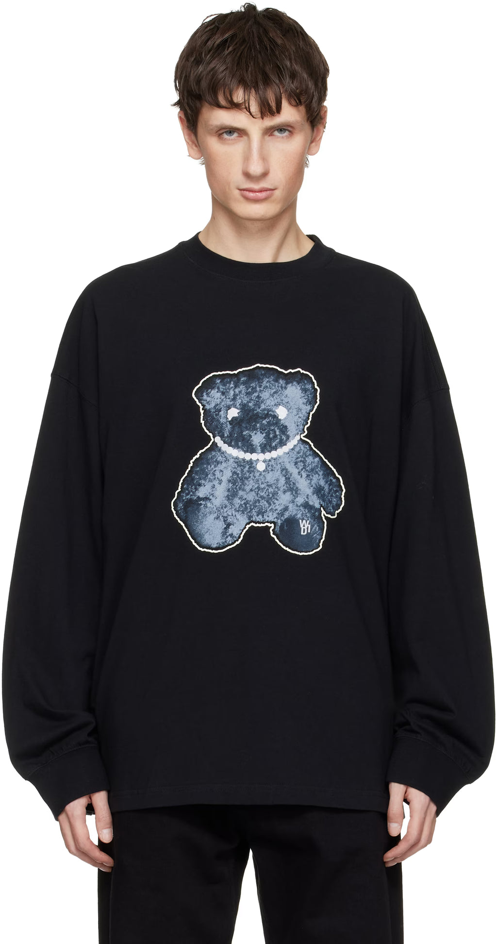 WE11DONE Pearl Necklace Teddy Long Sleeve T-shirt